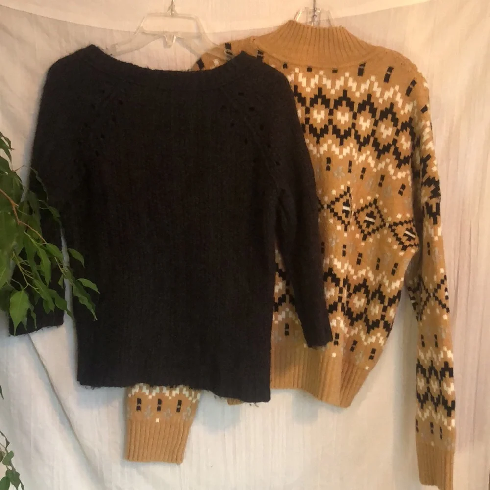 LOFT lot of 2 size M chunky oversized sweaters- black cardigan & brown cowl neck